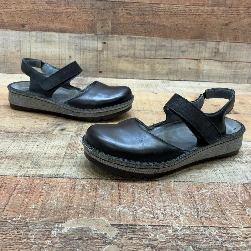 Naot Sandals Womens Size 5 36 Black Leather Slingback Wedge Comfort Shoes